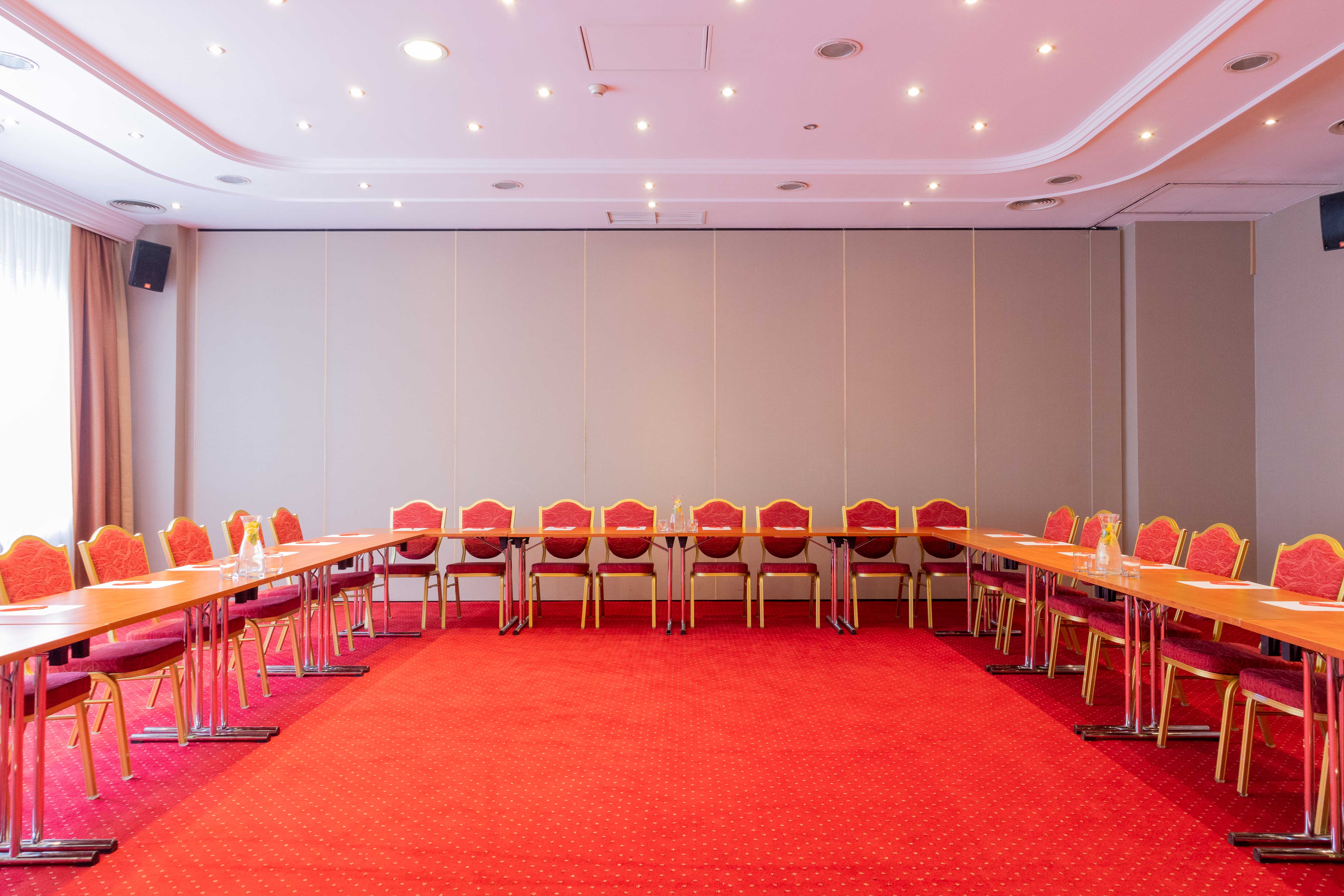 Real Estate Photography - Conference Room Red Carpet Chairs